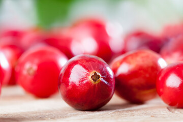 red ripe divided cranberries on the table, homemade cranberries