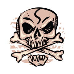Skull horror cross bone graphic illustration vector art t-shirt design