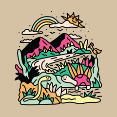 Beauty nature with small animals graphic illustration vector art t-shirt design