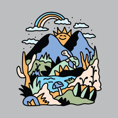 Beauty nature with small animals graphic illustration vector art t-shirt design