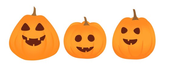 A set of isolated funny pumpkins for the Halloween holiday on a white background. Suitable for banner design, layout, page design, design. Vector illustration.