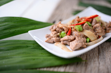 Stir Fried Pork with Shrimp Paste and bitter beans.