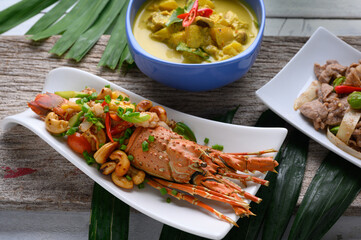 Stir Fried  lobster with cashew nuts and pineapple
