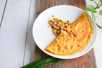 Stuffed omelette, Omelet with vegetable salad