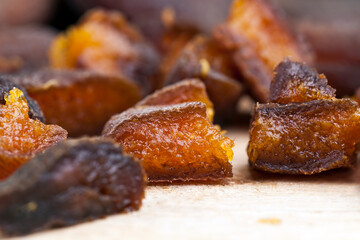 dried apricot fruits cut into pieces during cooking