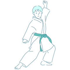 Illustration of a boy doing karate (white background, vector, cut out)