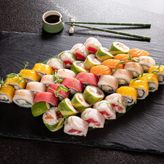 sushi on the black stone