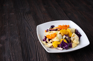 Stir-fried Mixed Vegetables carrot , cabbage and pineapple.