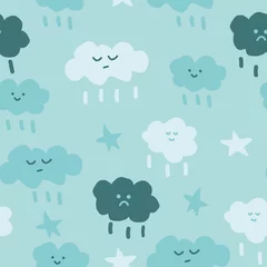 Schilderijen op glas clouds seamless pattern. hand drawn doodle. cute baby print for textiles nurseri room, wrapping paper, wallpaper. © Ирина Самойлова