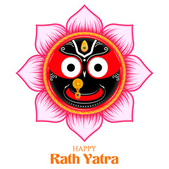 Lord Jagannath, Balabhadra and Subhadra on annual Rathayatra in Odisha festival background