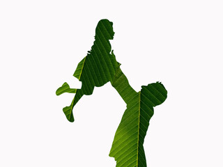 Obraz premium Green Eco-Friendly father's day concept. 3D Father and daughter shape isolated on a green leaf. Environment Day, Earth Day, Nature Day
