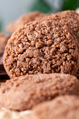 chocolate cookies close-up on an old kitchen table