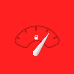 Fuel tank indicator or fuel gauge icon isolated on red background. Auto speedometer gauge vector. Flat style gasoline clock illustration vector. Transportation petrol level indicator symbol.