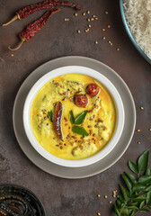 Kadhi chawal, Indian cuisine, flatlay setup