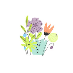 Stylized colorful funny flower bouquet. Vector doodle style illustration