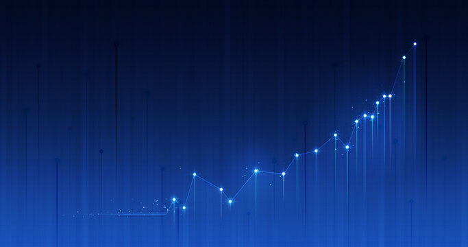 Chart of business data graph diagram and growth financial graphic report information on futuristic finance background with stock market economy infographic template.