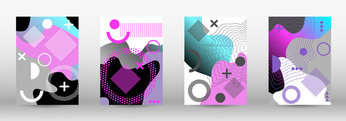 Modern memphis background set covers, great design for any purposes. Colorful trendy illustration. Colorful geometric background design. Creative vector banner illustration.