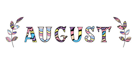 Cute hand written quote autumn in rainbow colors with two brunches isolated on white background. Vector illustration