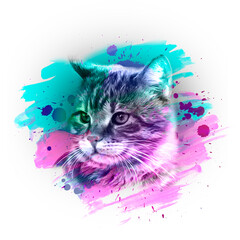 cat head with creative abstract elements on white background © reznik_val