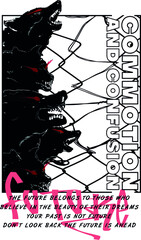 wolf heads with wire netting slogan Vector design for t-shirt graphics, banner, fashion prints, slogan tees, stickers, flyer, posters and other creative uses