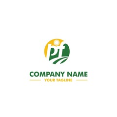 Green and Yellow Farm with Wheat and Sun Flower Logo Vector