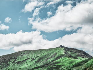 view of old observatory at carpathian mountain peak