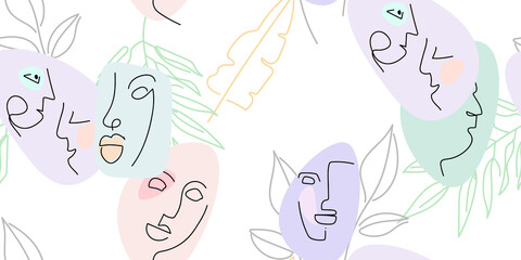 Face line pattern. Minimal art one line drawing.