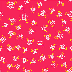 Naklejka premium Line All Terrain Vehicle or ATV motorcycle icon isolated seamless pattern on red background. Quad bike. Extreme sport. Vector