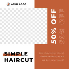 Barbershop hair salon grand opening discount poster instagram social media template brown retro minimalis style