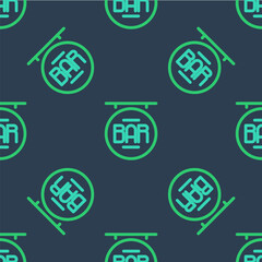 Line Street signboard with inscription Bar icon isolated seamless pattern on blue background. Suitable for advertisements bar, cafe, restaurant. Vector