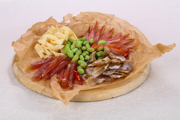 Fish and seafood snack board plate