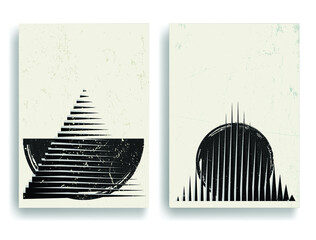 Poster with various geometrical elements in modern art style . Minimal design with geometric shapes . Trendy brochure . Vector illustration .