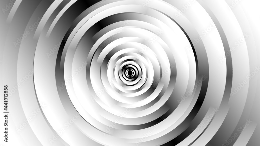 Poster geometric black and white shapes with spinning motion, computer generated. 3d rendering of abstract 