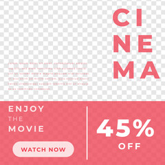 Cinema film grand lauch black freeday discount ticket poster instagram social media template red modern minimalis style