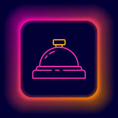 Glowing neon line Hotel service bell icon isolated on black background. Reception bell. Colorful outline concept. Vector