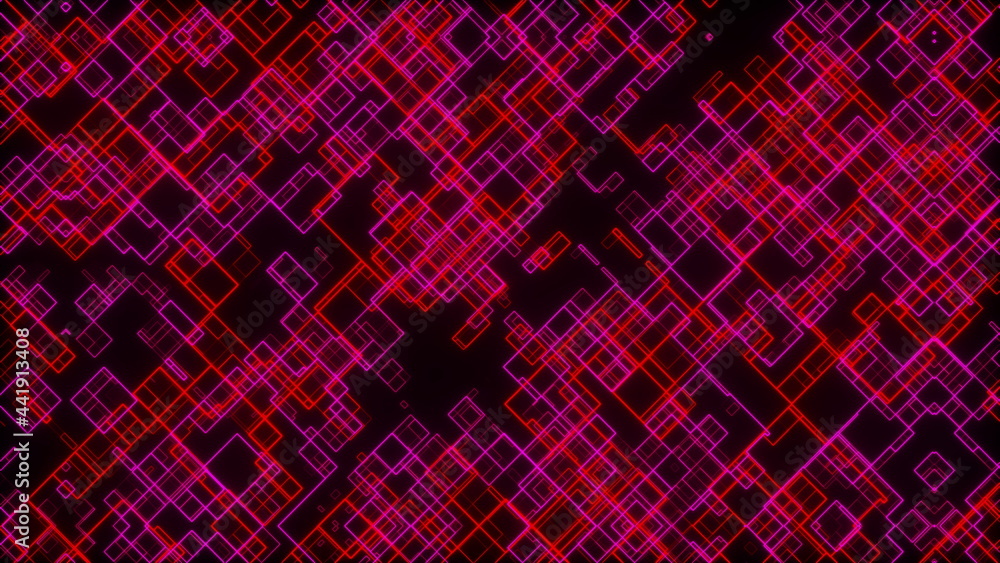 Poster computer generated cells of different sizes from thin lines. 3d rendering abstract technology backdr