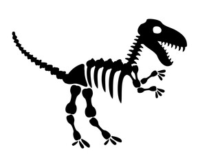 Tyrannosaurus rex icon in silhouette style. T rex dinosaur skeleton. Prehistoric creature bones isolated. Dangerous ancient predator, tyrannosaurus fossil design element. Museum symbol vector.