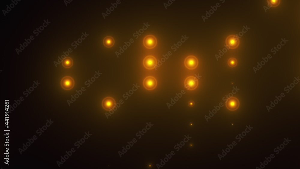 Poster rows of light bulbs spotlights with random switch on, computer generated night club background, 3d r