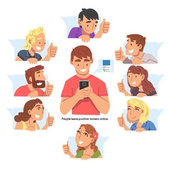 Followers Giving Likes on Social Media, Teenagers Giving Thumb Up Showing their Approval Set Cartoon Vector Illustration