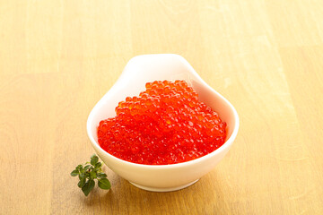 Red caviar in the bowl