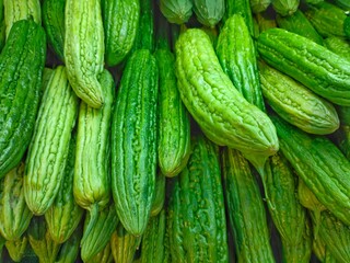 selective focus on white bitter melon(Momordica charantia L) in supermarket