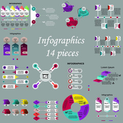 Fototapeta na wymiar Business data visualization, infographics. The scheme of process of elements by means of graphics, diagrams on 3,4,5,6 stages, numbers, options, parts. Business vector for presentation.