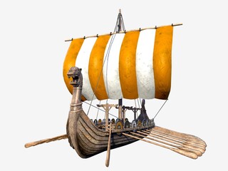 Isolated Viking Ship on White Background 3D Illustration - obrazy, fototapety, plakaty