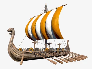 Tuinposter Isolated Viking Ship on White Background 3D Illustration © mastclick