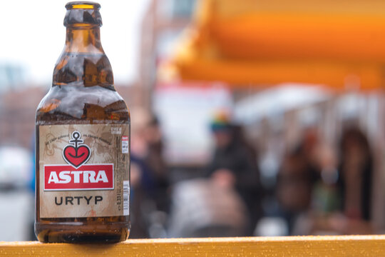 Hamburg, Germany - March 28, 2021: Astra Urtyp beer bottle, German mild beer