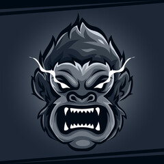 head gorilla angry animal mascot for sports and esports logo vector illustration