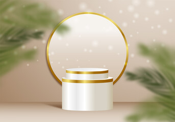 Abstract minimal scene with geometric forms. cylinder podium in gold background. product presentation, mock up, show cosmetic product, Podium, stage pedestal or platform. 3d vector Free Vector