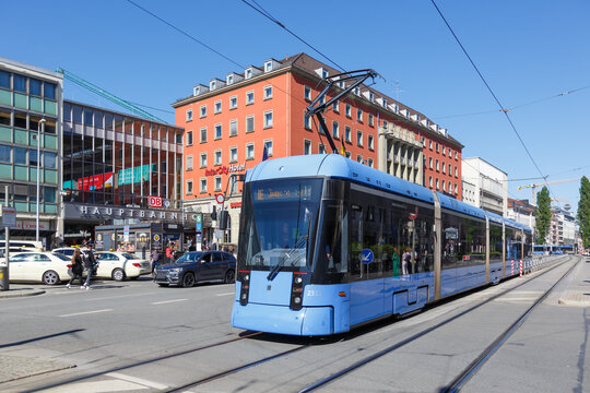 Munich Tram Stadler Rail Variobahn Light Rail Public Transport At Main Station In Germany