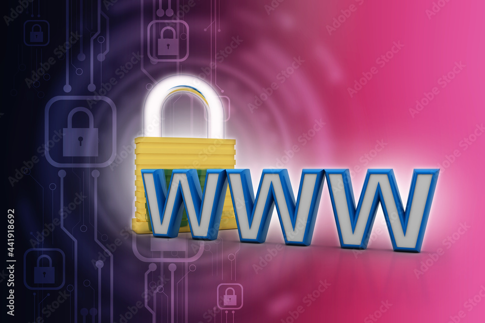 Poster 3d rendering padlock with www