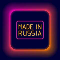 Glowing neon line Made in Russia icon isolated on black background. Colorful outline concept. Vector